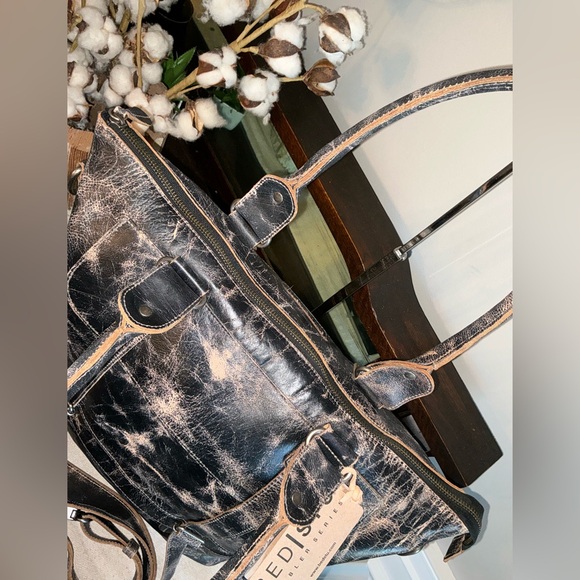 NWT Bed Stu Leather Big Fork Crossbody Tote Shoulder Bag Black Rustic MSRP $365 - Picture 11 of 13